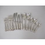 A matched Set of mostly 19th Century silver Cutlery, kings pattern for eight,Viz: Table, Dessert and