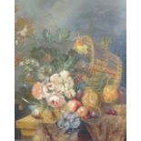 FRENCH SCHOOL CIRCA 1780A Still Life of Flowers and Fruitbears indistinct incised signature and date