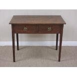 A late Georgian oak Side Table with cross-banded top above two short drawers on square tapering