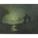 ATTRIBUTED TO ABRAHAM PETHER (1756-1812)A moonlit river Landscape with ruinsoil on canvas18 1/2 x 25