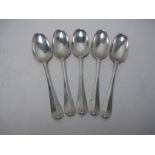 Five George II Scottish silver Table Spoons Hanoverian pattern, engraved initials, Edinburgh 1743,