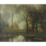 ‡WILLEM HENDRIKS JNR (1888-1968)A wooded river landscape with Cattlesignedoil on canvas18 x 21 in (