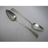 A pair of George III silver Basting Spoons, old english pattern engraved initials, London 1800