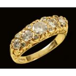 A Diamond five stone Ring pavé-set graduated brilliant-cut stones in 18ct gold, ring size L