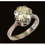 A Diamond single stone Ring claw-set brilliant-cut stone estimated 2.5cts in platinum, ring size L