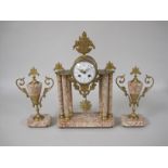 A 19th Cenury French Clock Garniture, the drum dial painted floral swags, gilt-metal case with urn