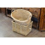 Two wicker rectangular Log Baskets with two carrying handles