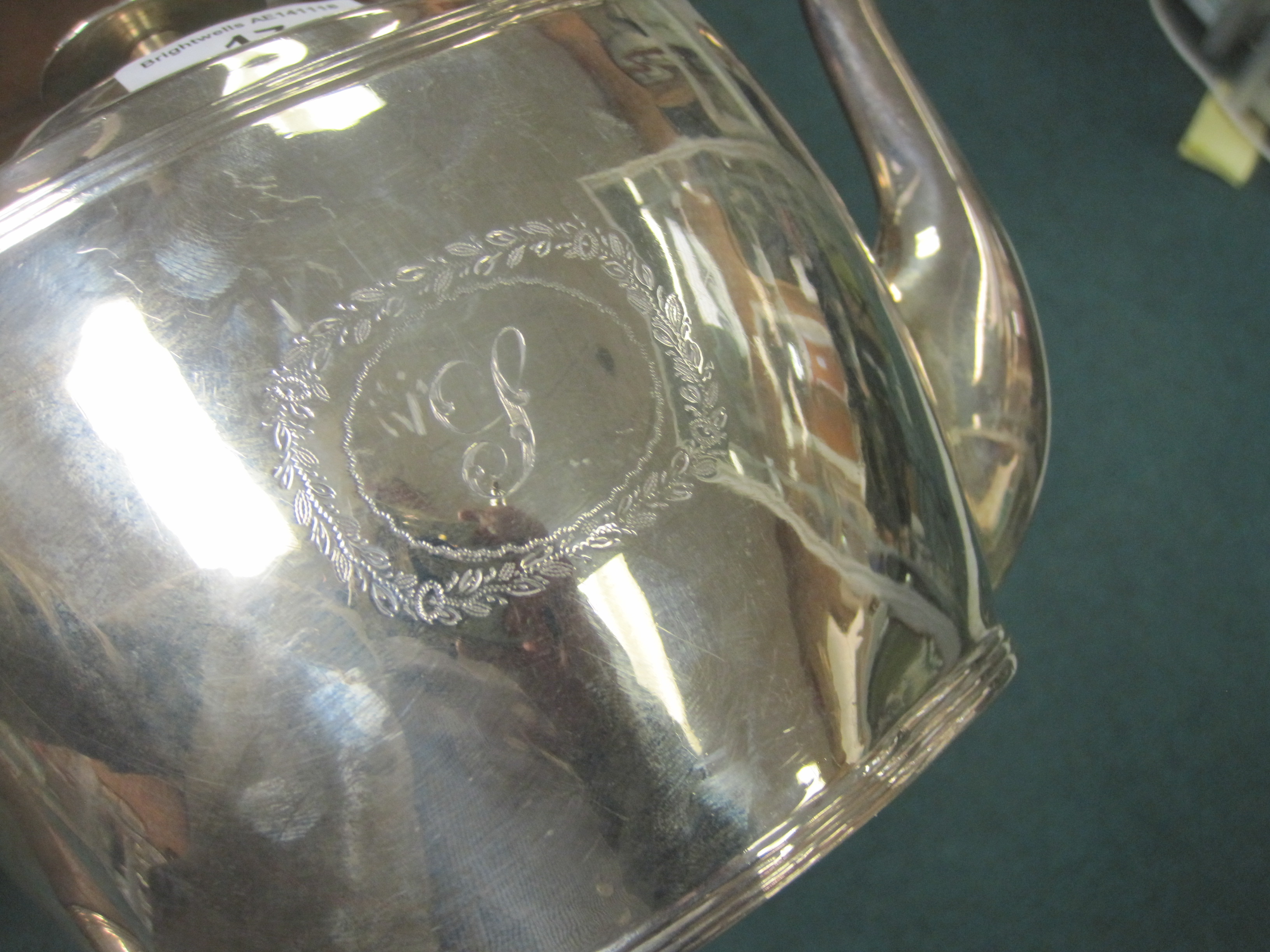 A George III silver oval Teapot engraved initial S within a floral cartouche, London 1801, makers: - Image 5 of 7