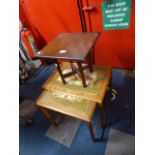 A Nest of Two Tile Top Tables and An Oak Square Top Stand