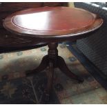 A Tooled Red Leather Topped Circular Pub Table, Oak Frame, 90 cm Diameter,