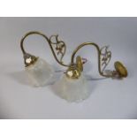 A Pair of Victorian Styled Brass Wall Lights with Glass Shades