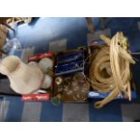 Four Boxes Containing Soft Toys, Glass, Chimneys, Table Lamps,