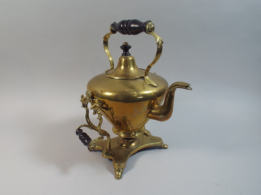 A Victorian Brass Spirit Kettle on Stand,