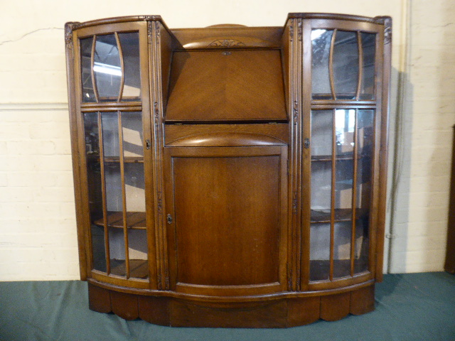 An Edwardian Oak Side by Side Hall Bureau with Fall Front to Fitted Interior Having Base Cupboard