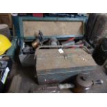 A Cantilevered Tool Box and Contents, Wooden Toolbox and Contents, Oil Gun, Low Lamps,