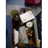 A Box of Sundries to Include Brass Wares, Drawing Instruments,