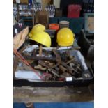 Two Boxes of Tools, Hard Hats, Saws,