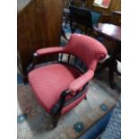 A Late Victorian Ebonised Frame Ladies Tub Chair with Spindle Back