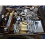 A Box of Various Bone Handled and Silver Plated Cutlery