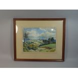 A Framed Watercolour Depicting Wooded Rolling Landscape