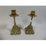 A Pair of Victorian Pierced Brass French Candlesticks,