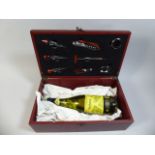 A Modern Mahogany Style Wine Box Containing Bottle of Chardonnay together with Wine Saver Corks,