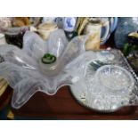 A Tray Containing Large Glass Fruit Bowl, Glass Tray,