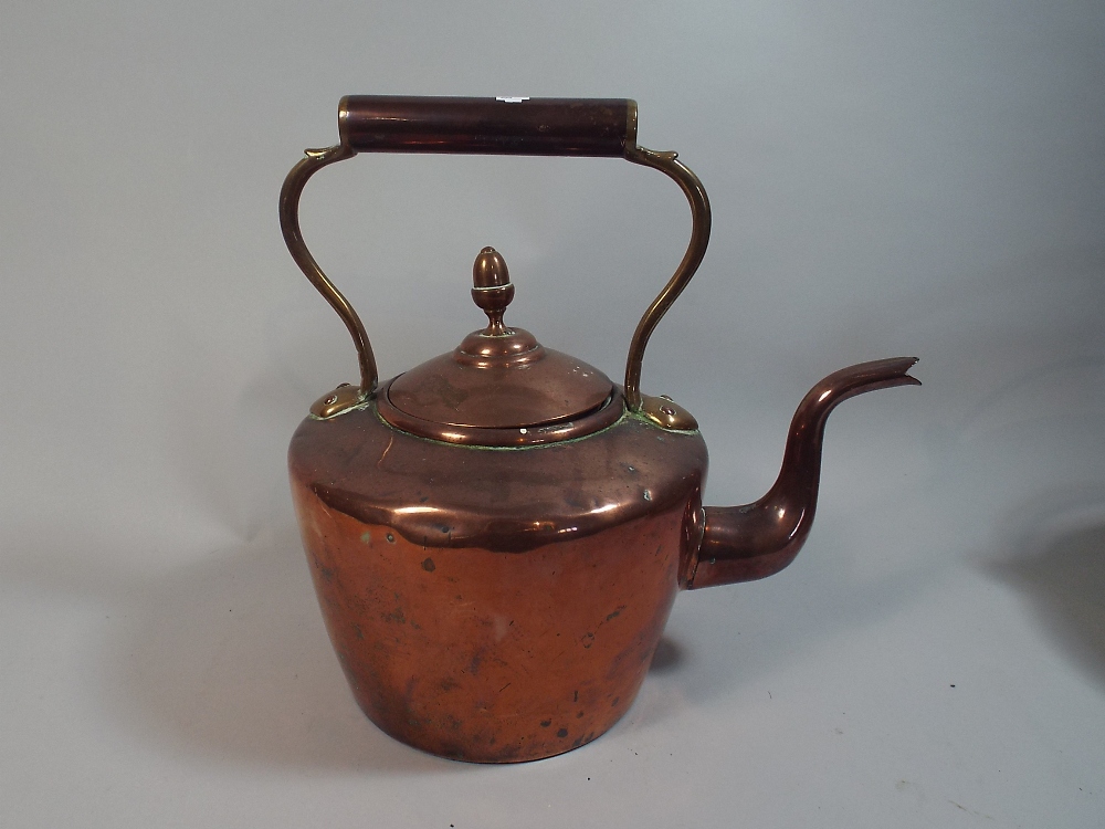 A Victorian Copper Kettle with Acorn Finial,