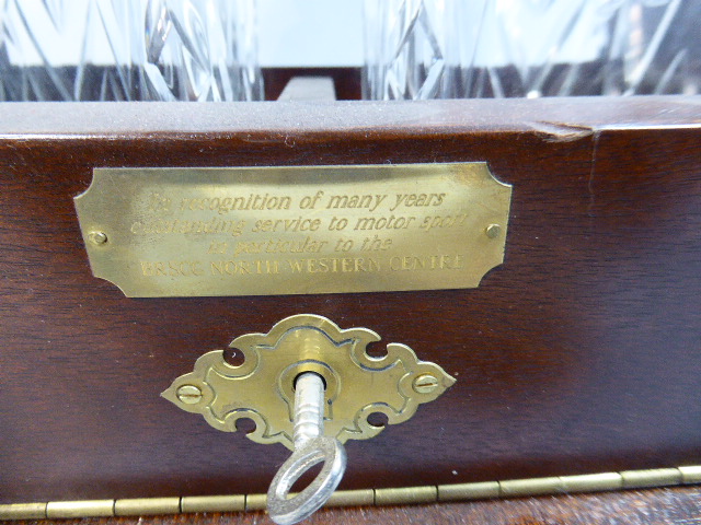 A Presentation Two Bottle Mahogany Tantalus with Brass Mounts, British Racing and Sports Car Club, - Image 2 of 3