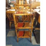 An Oriental Bamboo Three Shelf Side Unit with Raised Gallery,