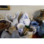 A Tray of Ceramics to Include Jugs, Vases, Teapot,