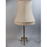 A Victorian Brass Table Lamp Stand Converted to Electricity on Tripod Support with Claw Feet,