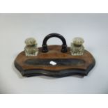 A Victorian Desktop Ink Stand / Pen Rest with Hooped Carrying Handle,