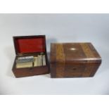 A Banded and Inlaid Workbox and 19th Century Mahogany Box Containing Playing Cards