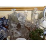 A Tray of Coloured and Plain Glass Ware to Include Five Decanters, Jugs,