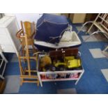 A Collection of Children's Toys to Include Dolls Pram, Dolls Cot, Dolls High Chair,