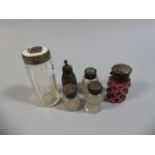 A Selection of Various Silver Mounted Scent Bottles Etc