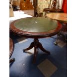 A Circular Mahogany and Tooled Leather Topped Pub Table,