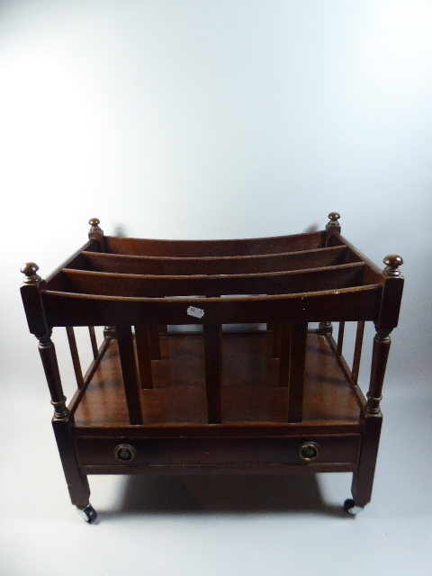 A Reproduction Mahogany Three Division Canterbury with Base Drawer,