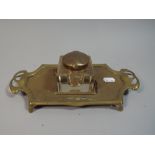 An Art Nouveau Brass Desktop Ink Stand,