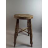 A Circular Elm Topped Vintage Four Legged Stool,