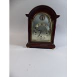 An Edwardian Mahogany Cased Westminster Chime Mantle Clock with Pendulum and Key,