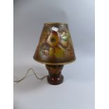 An Edwardian Turned Wooden Table Lamp with Tubed Lined Floral Decoration, which is Matched to Shade,