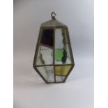 A Late Victorian Lead Glazed Hall Lantern with Coloured and Plain Glass Panels,