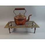 A Large Rectangular Victorian Pierced Brass Kettle Stand, 45cm Long,