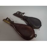 Two 19th Century Leather Powder Flasks,