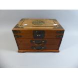 An Oriental Metal Mounted Collectors Cabinet with Two Drawers and Hinged Top,