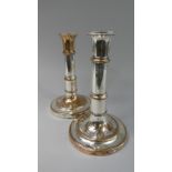 A Pair of Late 18th Century George III Sheffield Plate Telescopic Candlesticks.