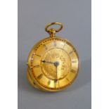 A Ladies 18 Carat Gold Pocket Watch with Engine Turned Decoration to Back Plate and Floral Etched