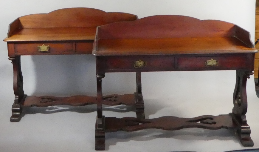 A Pair of Victorian Mahogany Wash Stands Each with Two Drawers and Raised Galleries. - Image 2 of 2